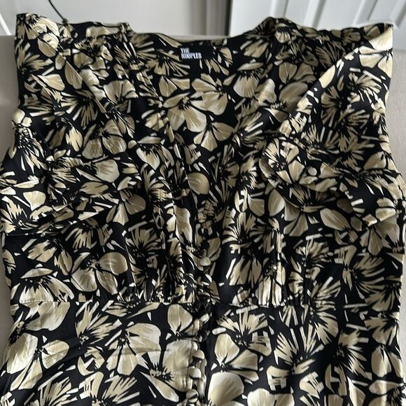 The Kooples Floral Twill Midi Dress Size 1 Black Beige Puff Sleeve Button Front - Picture 11 of 16